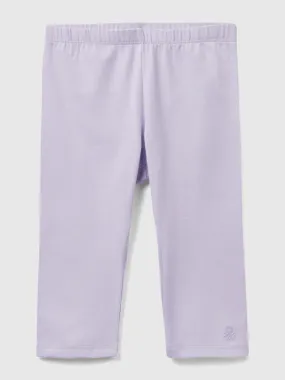 3/4 leggings in stretch cotton - Lilac | Benetton