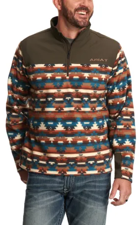 Ariat Men's Chocolate & Colorful Aztec Stripe 1/4 Zip Fleece Pullover