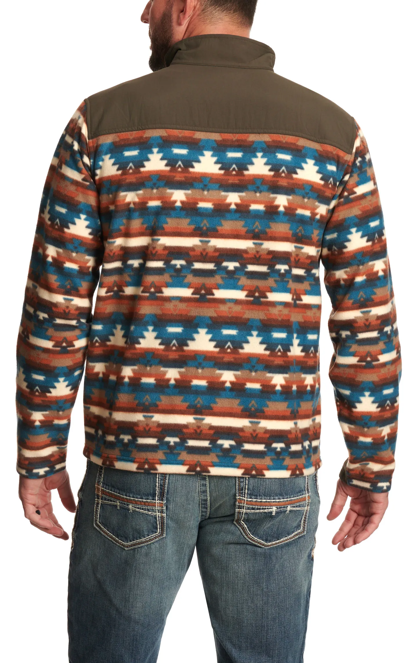 Ariat Men's Chocolate & Colorful Aztec Stripe 1/4 Zip Fleece Pullover