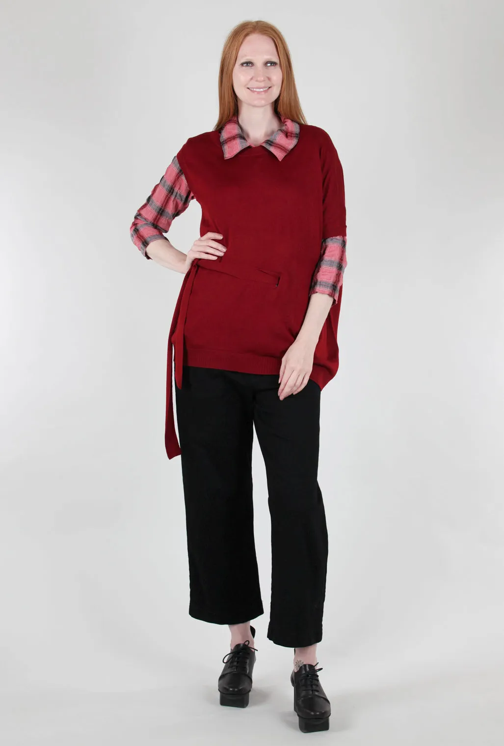 Asym Tie-Detail Sweater, Red