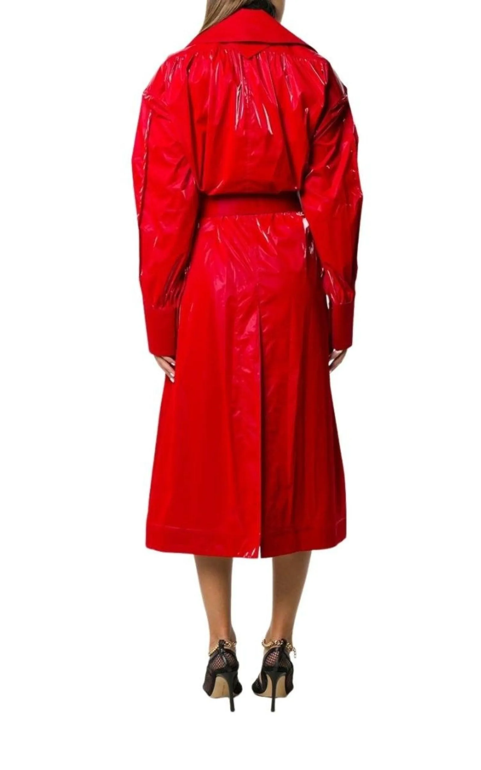 Belted Glossy Red Trench Coat