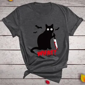 Black Cat What Tshirt Murderous Cat Knife Women Funny