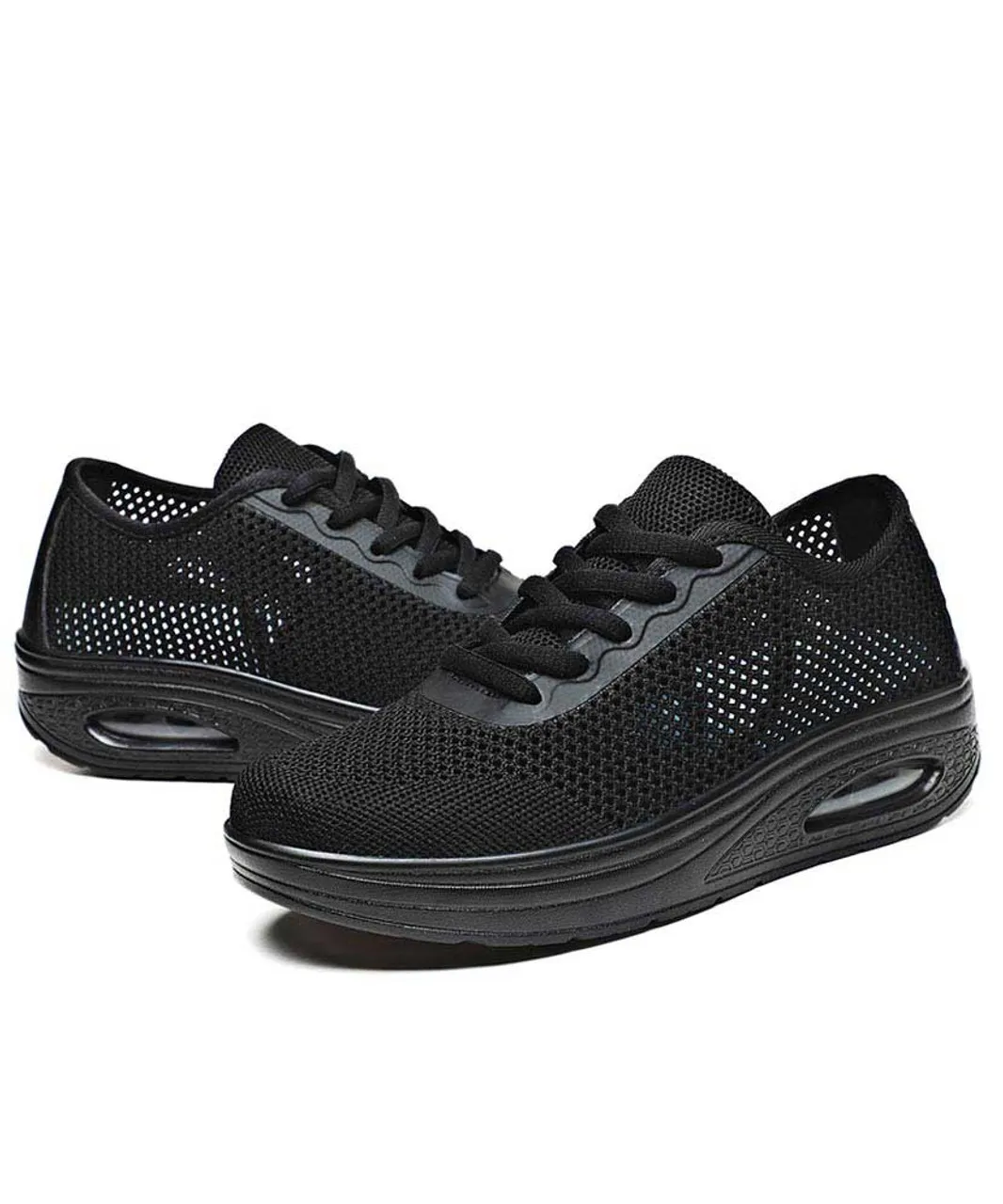 Black flyknit hollow cut rocker bottom shoe sneaker