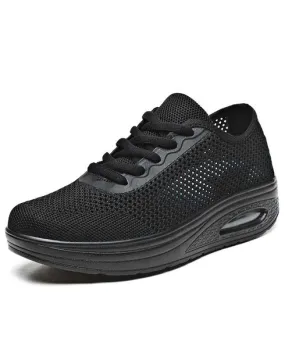 Black flyknit hollow cut rocker bottom shoe sneaker