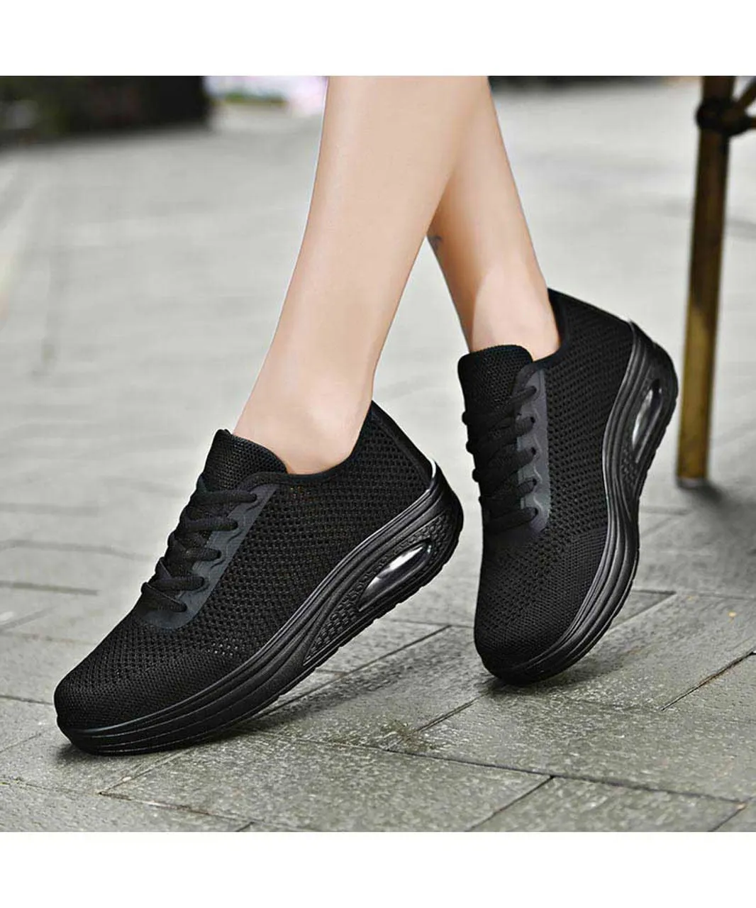 Black flyknit hollow cut rocker bottom shoe sneaker