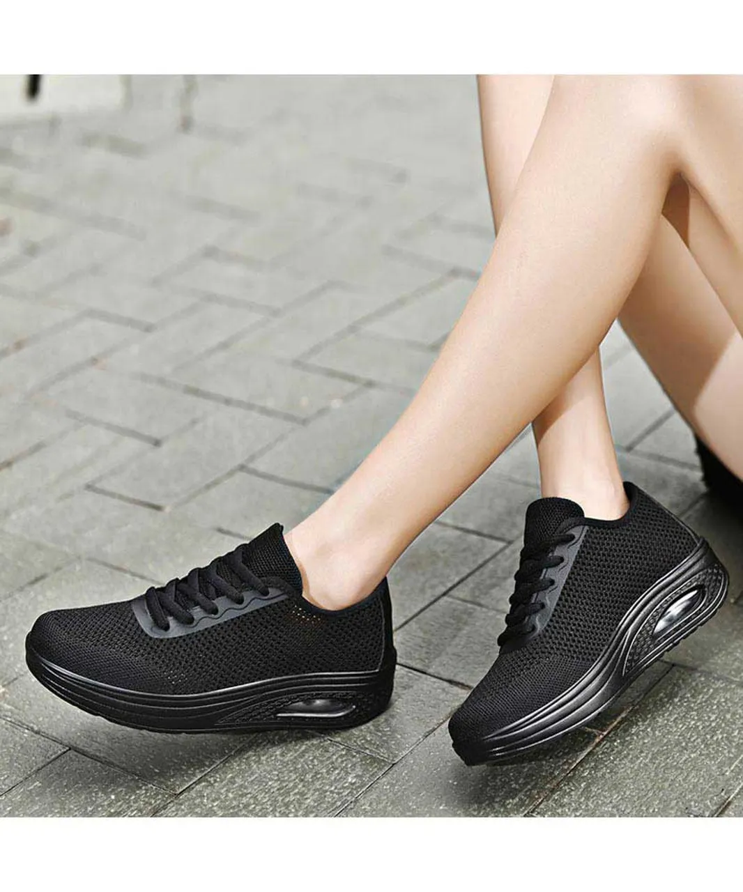 Black flyknit hollow cut rocker bottom shoe sneaker