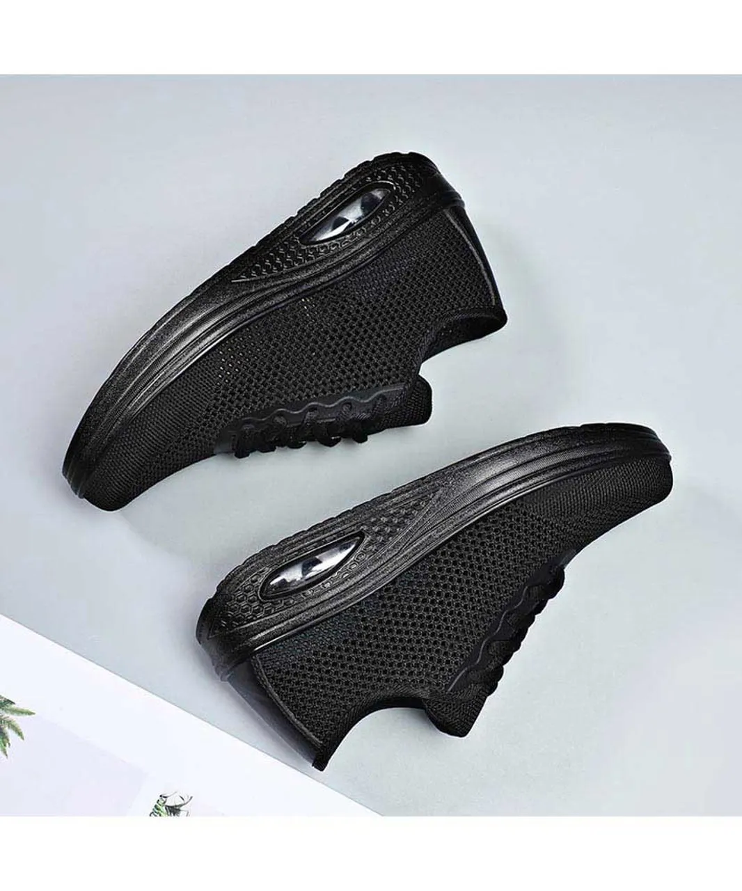 Black flyknit hollow cut rocker bottom shoe sneaker