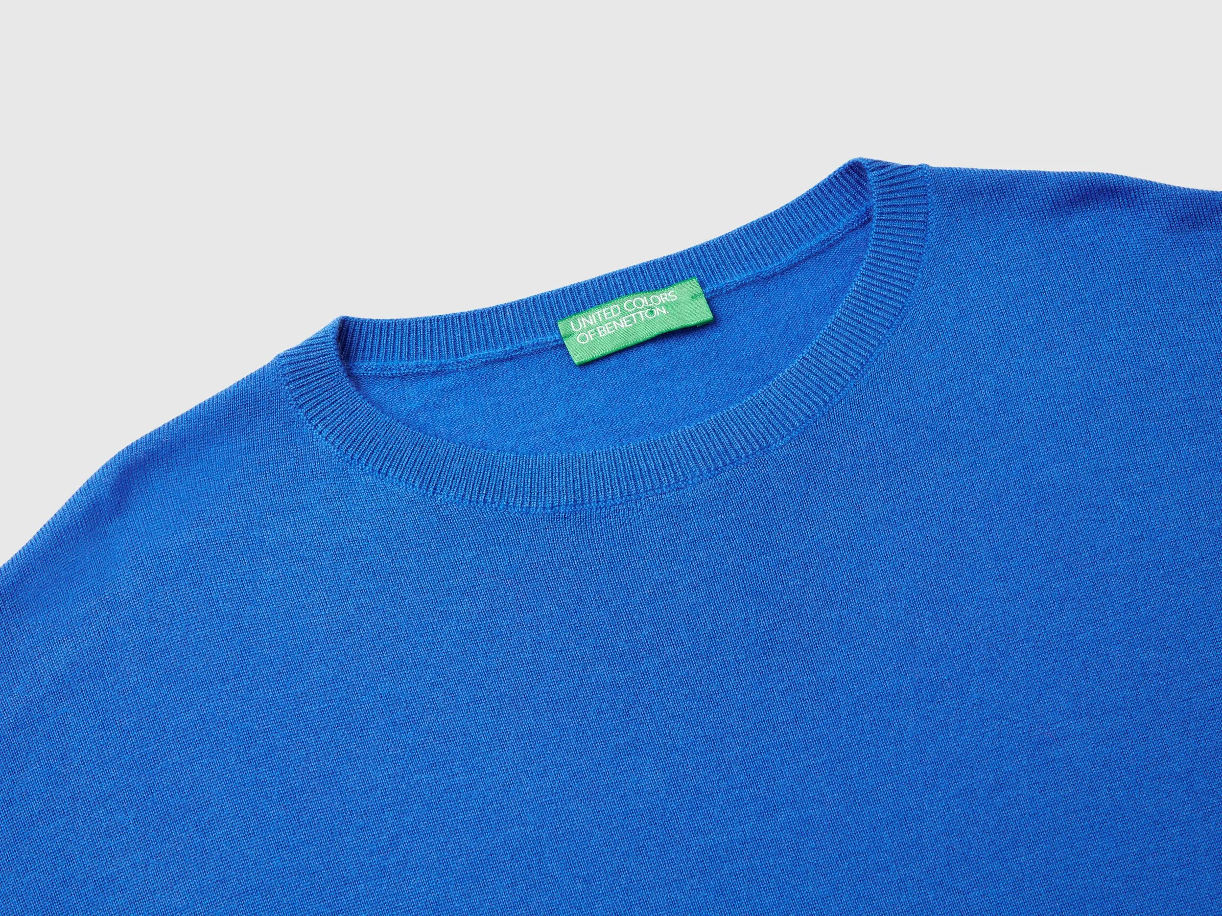 Boat neck sweater in pure Merino wool - Light Blue | Benetton