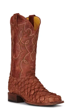 Cavender's Men's Mango Buffalo and Peanut Piracuru Wide Square Toe Exotic Cowboy Boots