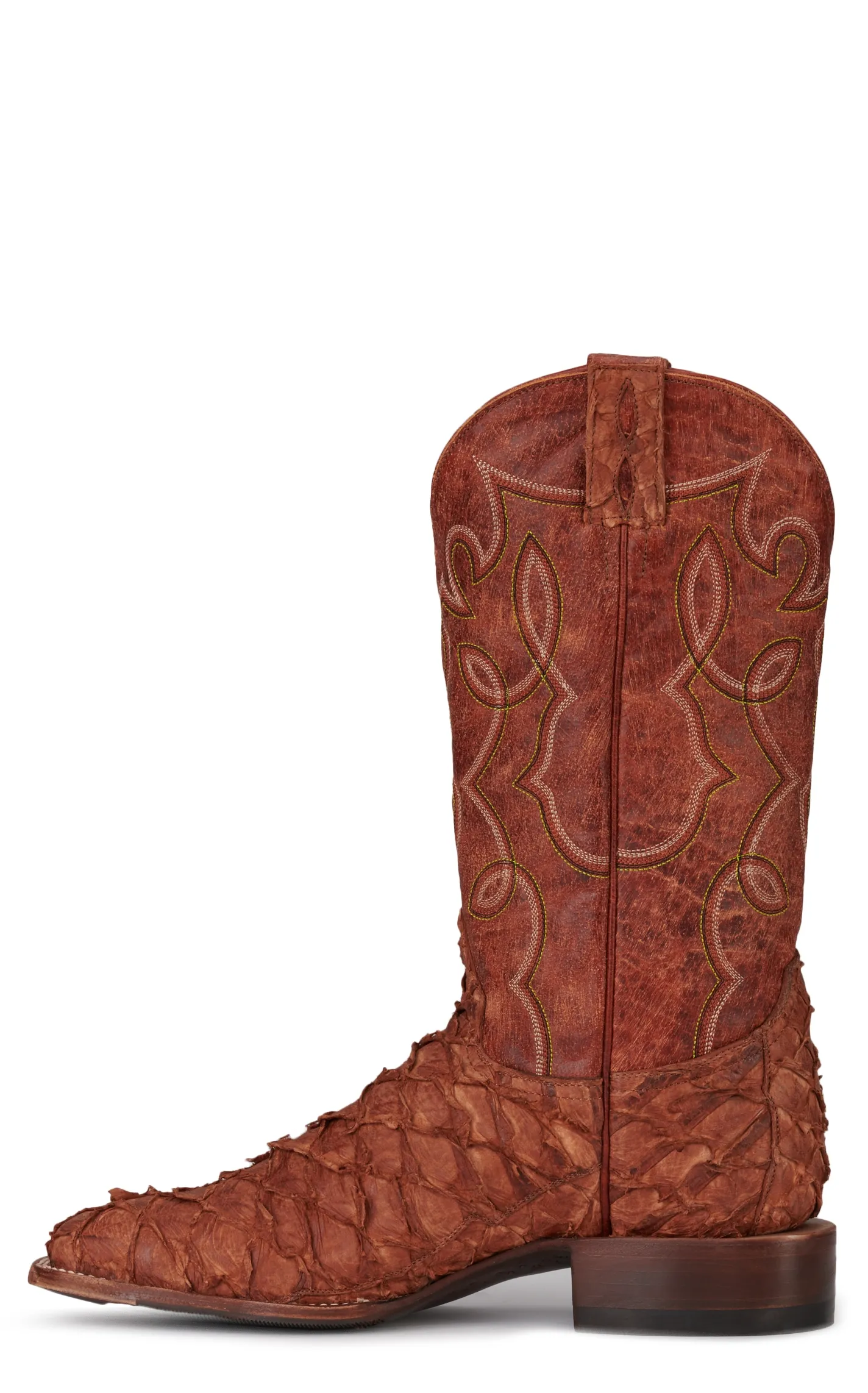 Cavender's Men's Mango Buffalo and Peanut Piracuru Wide Square Toe Exotic Cowboy Boots