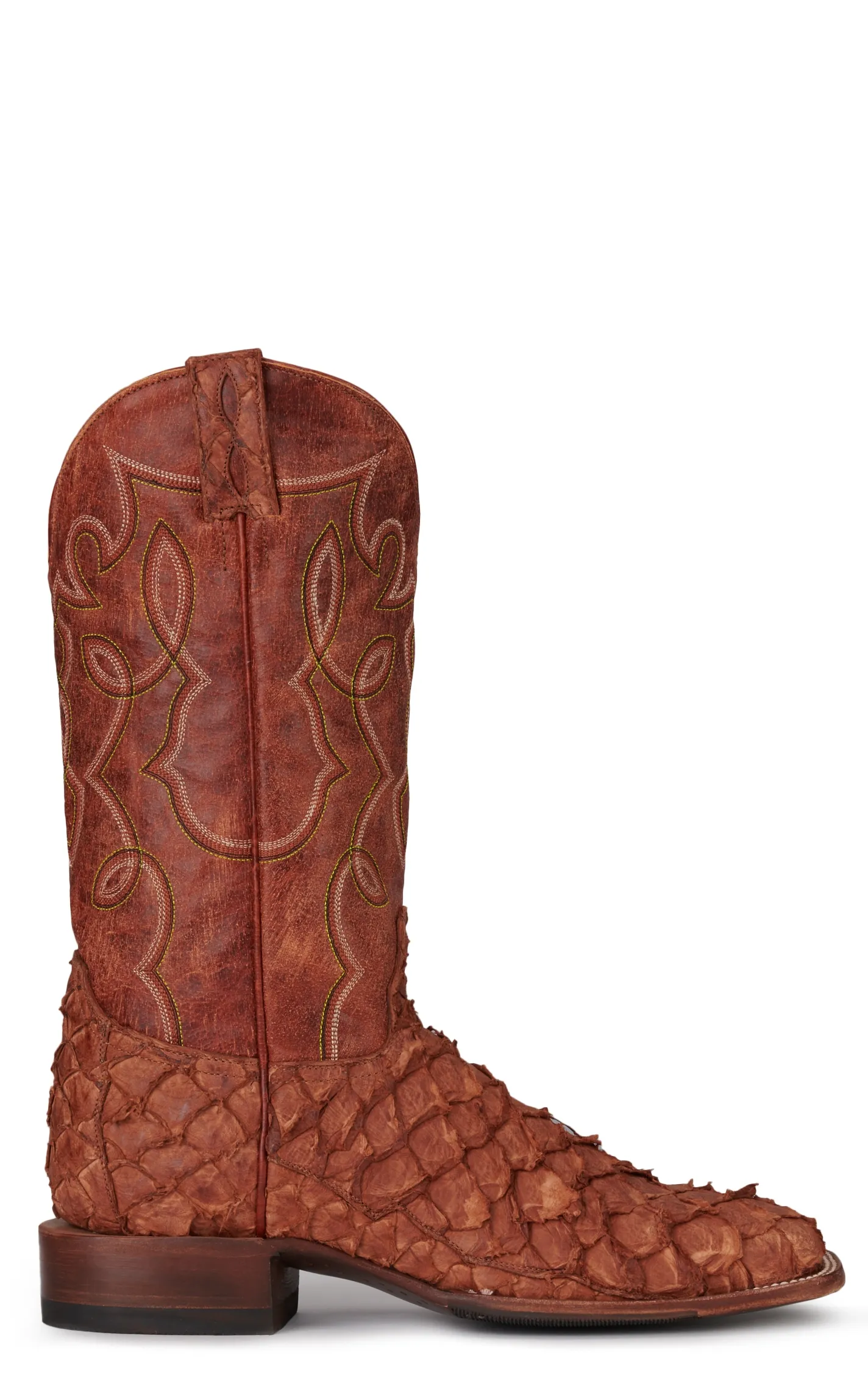 Cavender's Men's Mango Buffalo and Peanut Piracuru Wide Square Toe Exotic Cowboy Boots