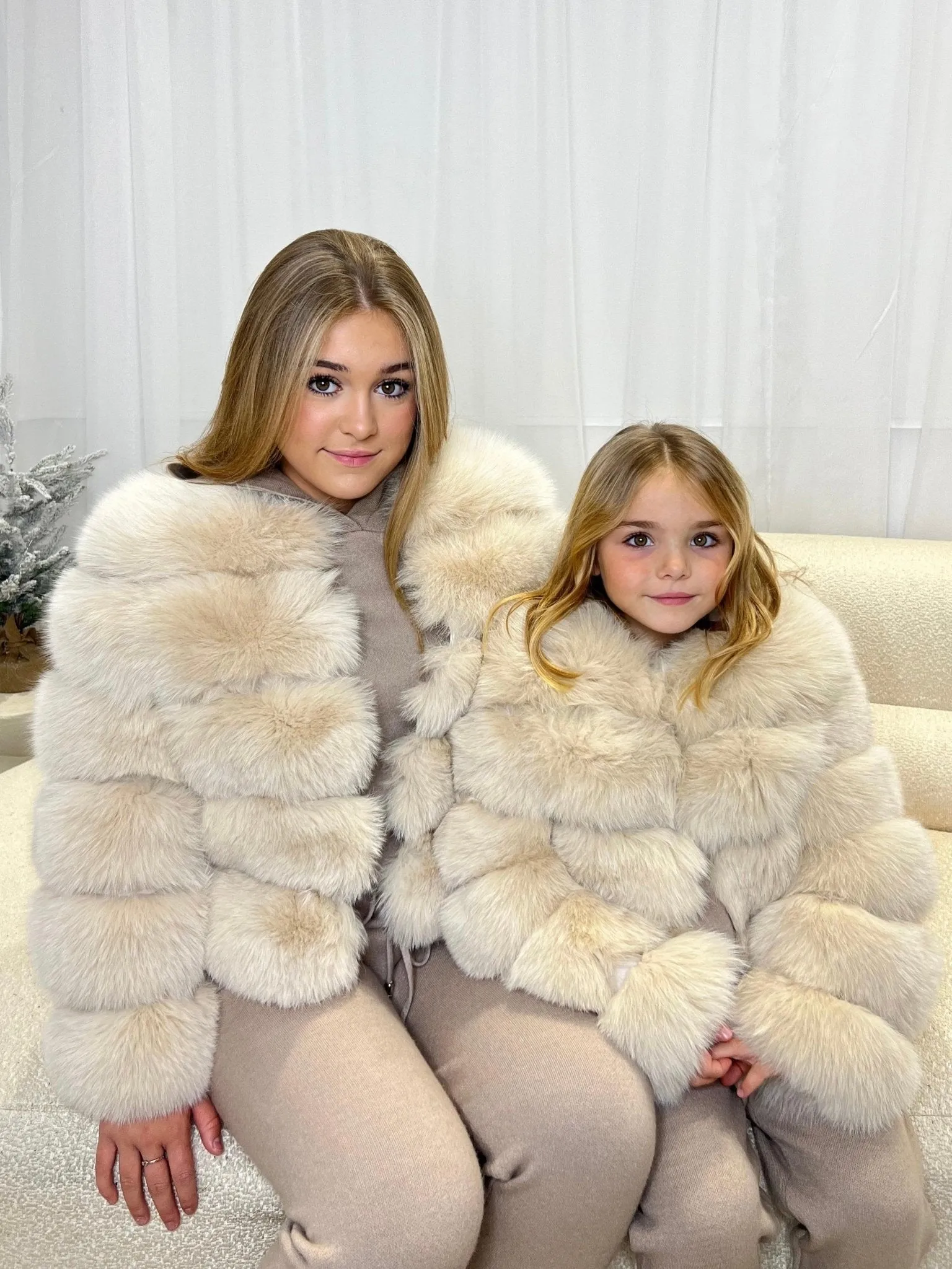 Childrens Beige Luxury Fur Coat