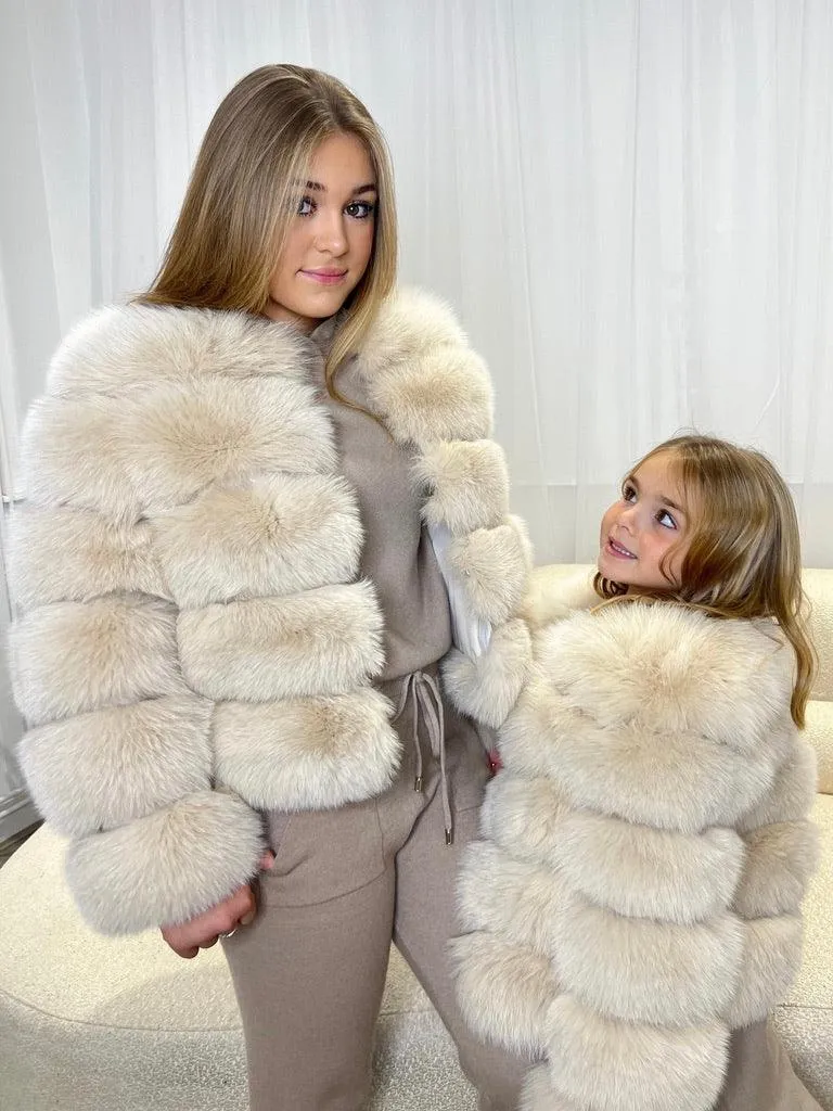 Childrens Beige Luxury Fur Coat