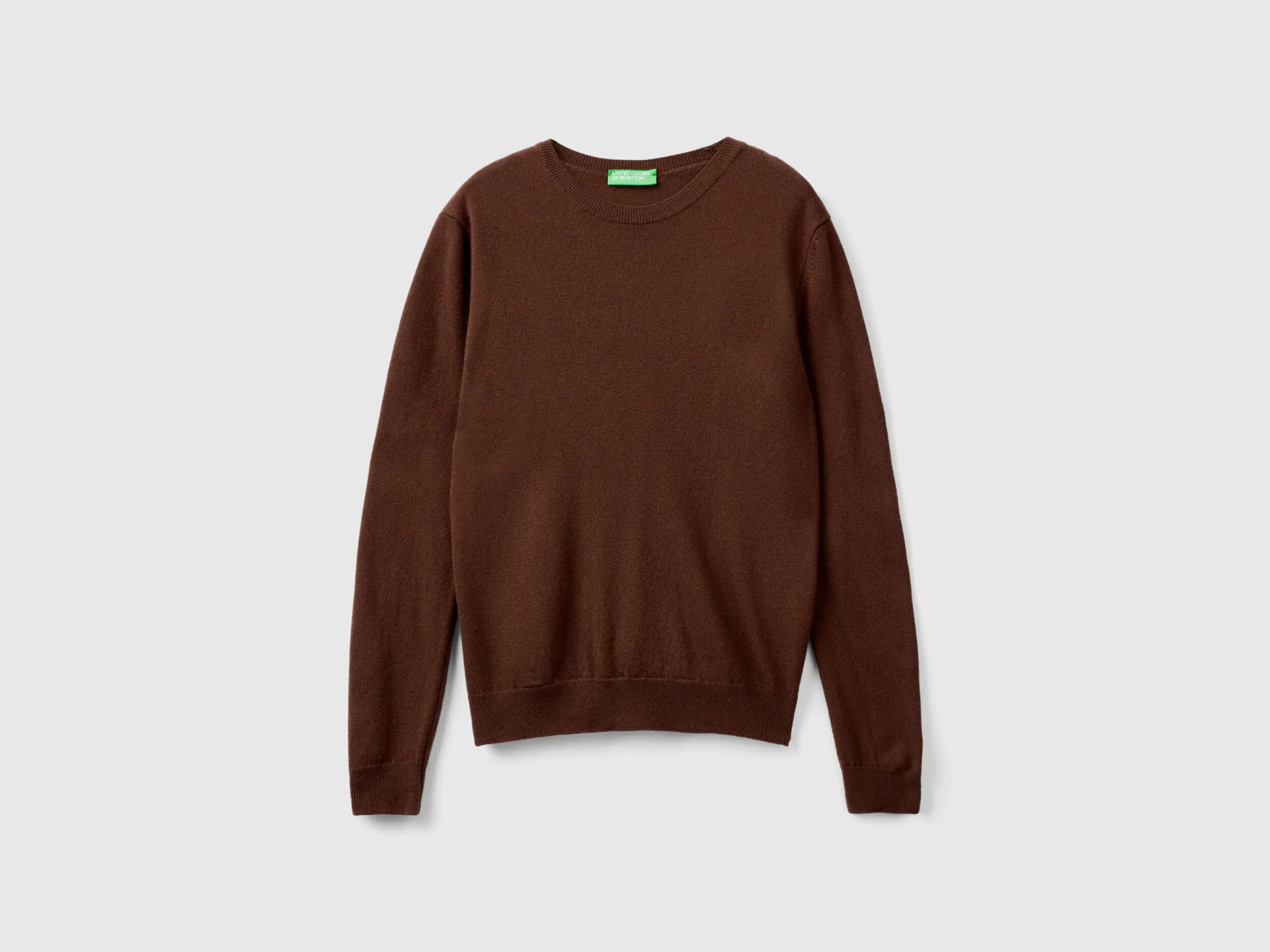 Dark brown crew neck sweater in pure Merino wool - Dark Brown | Benetton