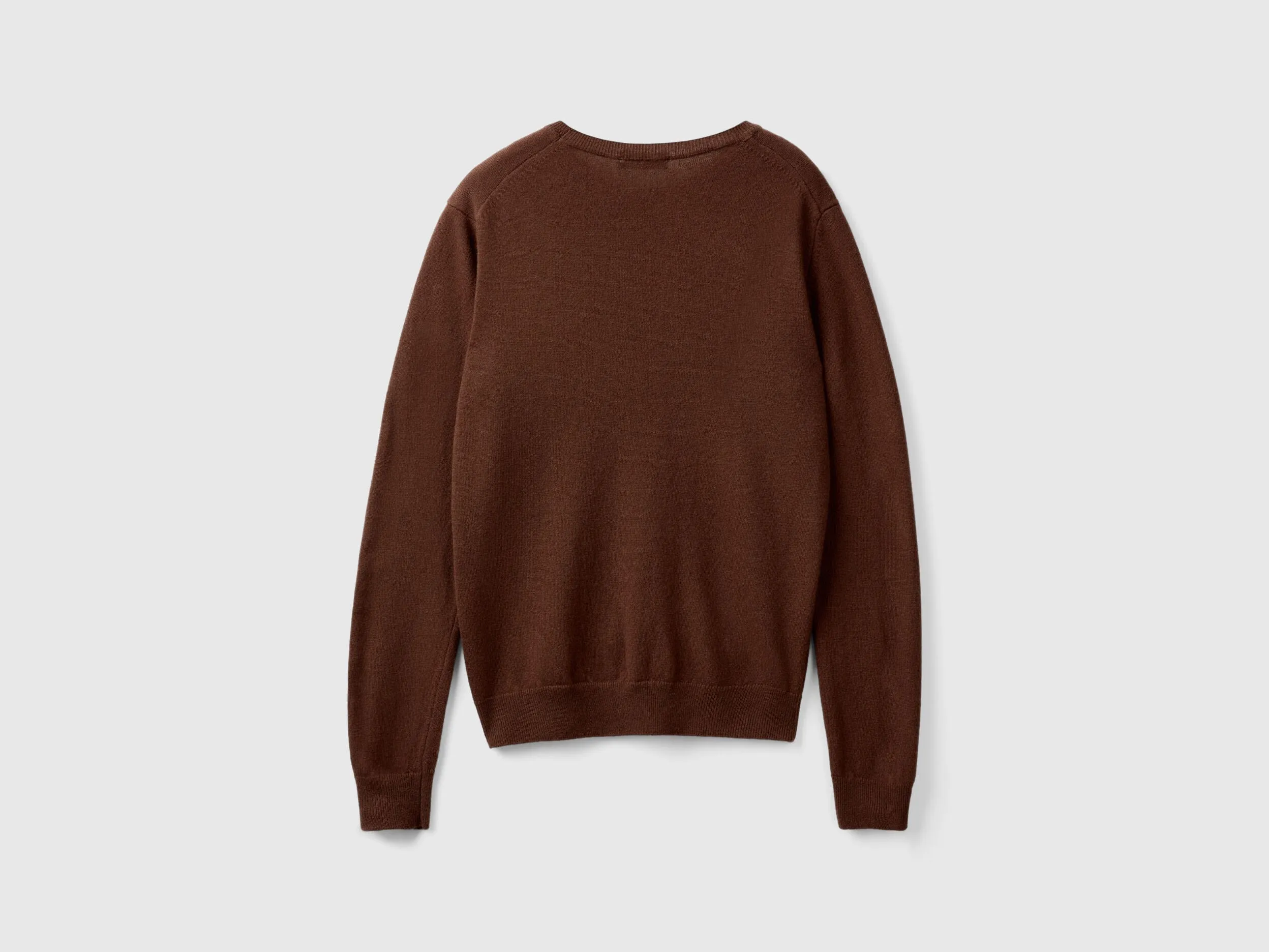 Dark brown crew neck sweater in pure Merino wool - Dark Brown | Benetton