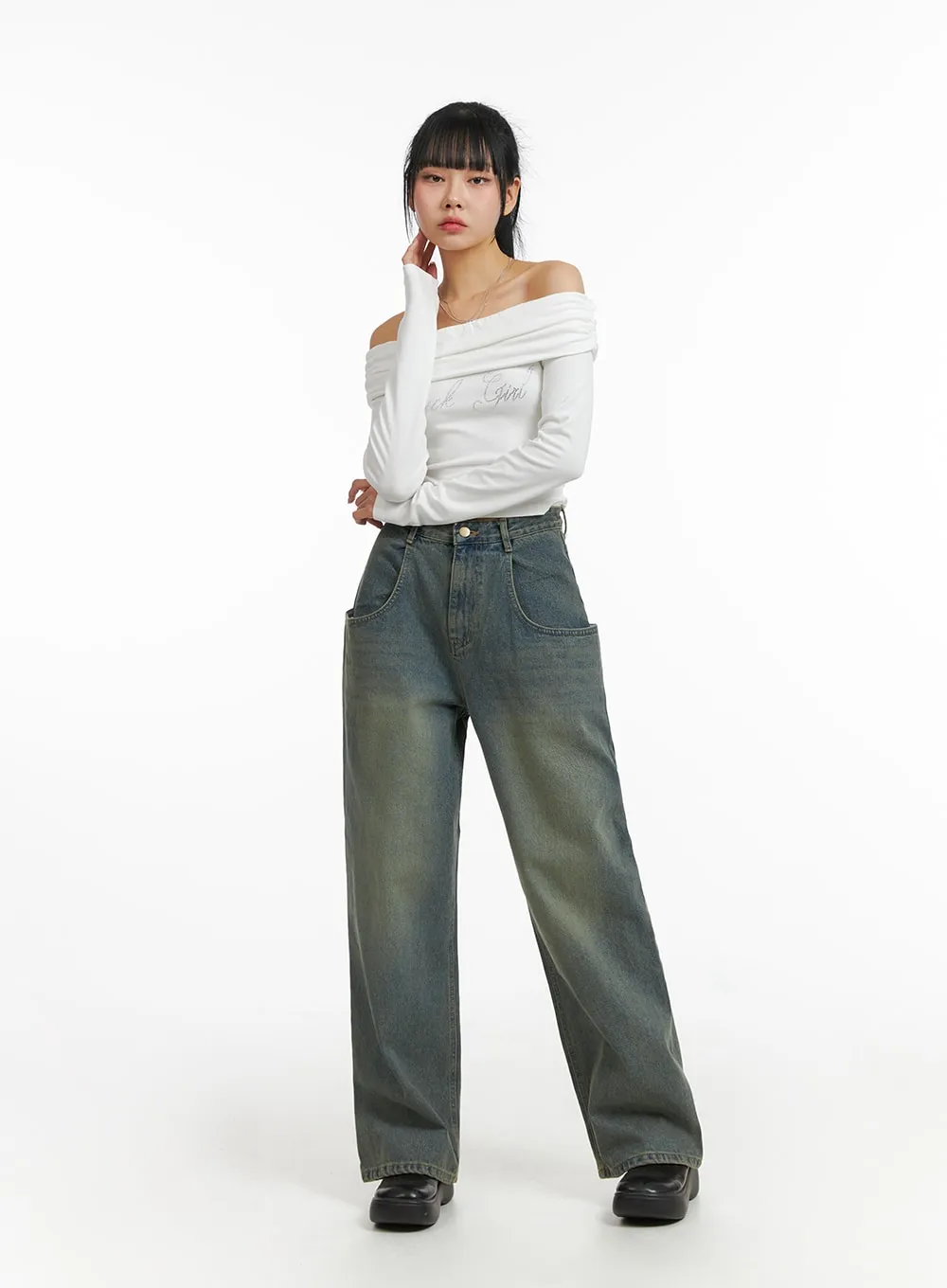 Denim High Waist Wide Leg Jeans CJ411