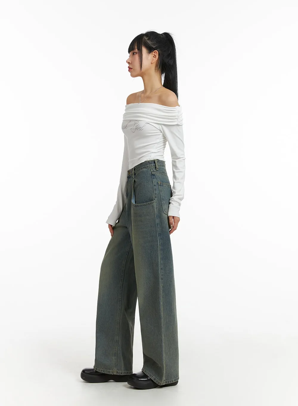 Denim High Waist Wide Leg Jeans CJ411