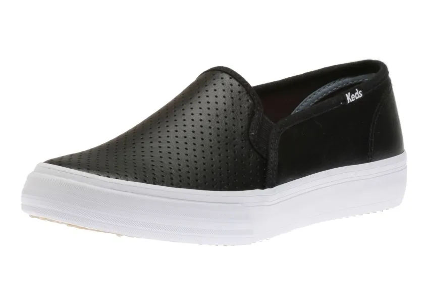 Double Decker Black Perforated Leather Slip-On Sneaker