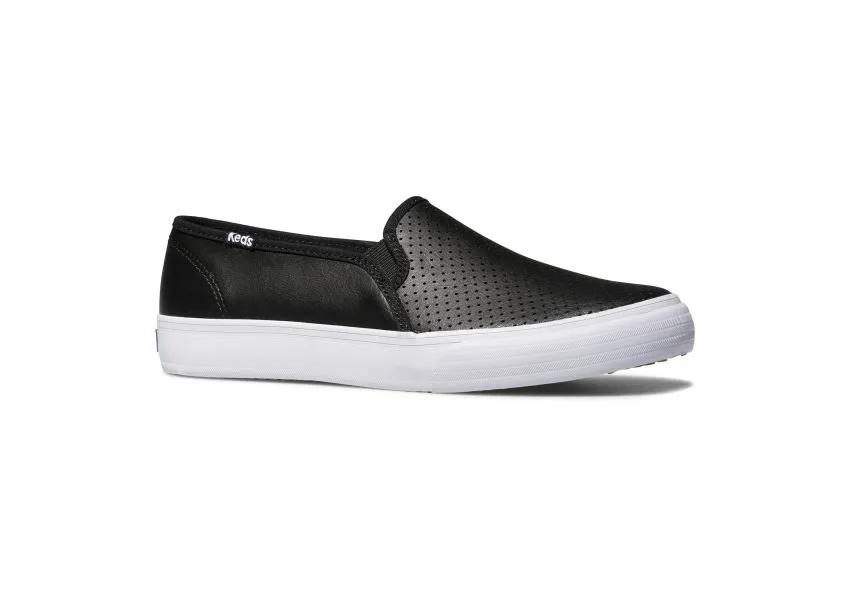 Double Decker Black Perforated Leather Slip-On Sneaker