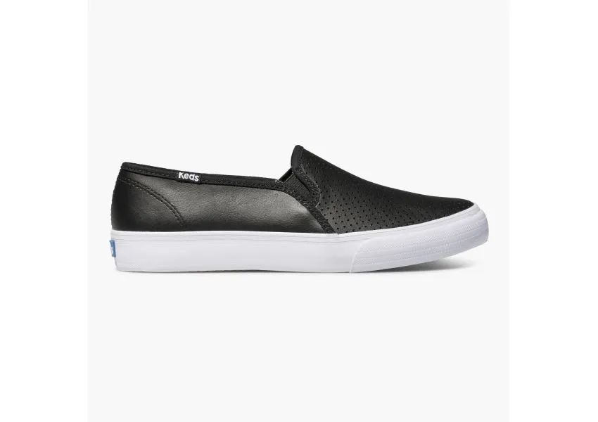 Double Decker Black Perforated Leather Slip-On Sneaker