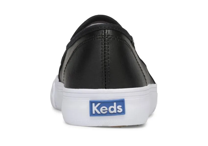 Double Decker Black Perforated Leather Slip-On Sneaker