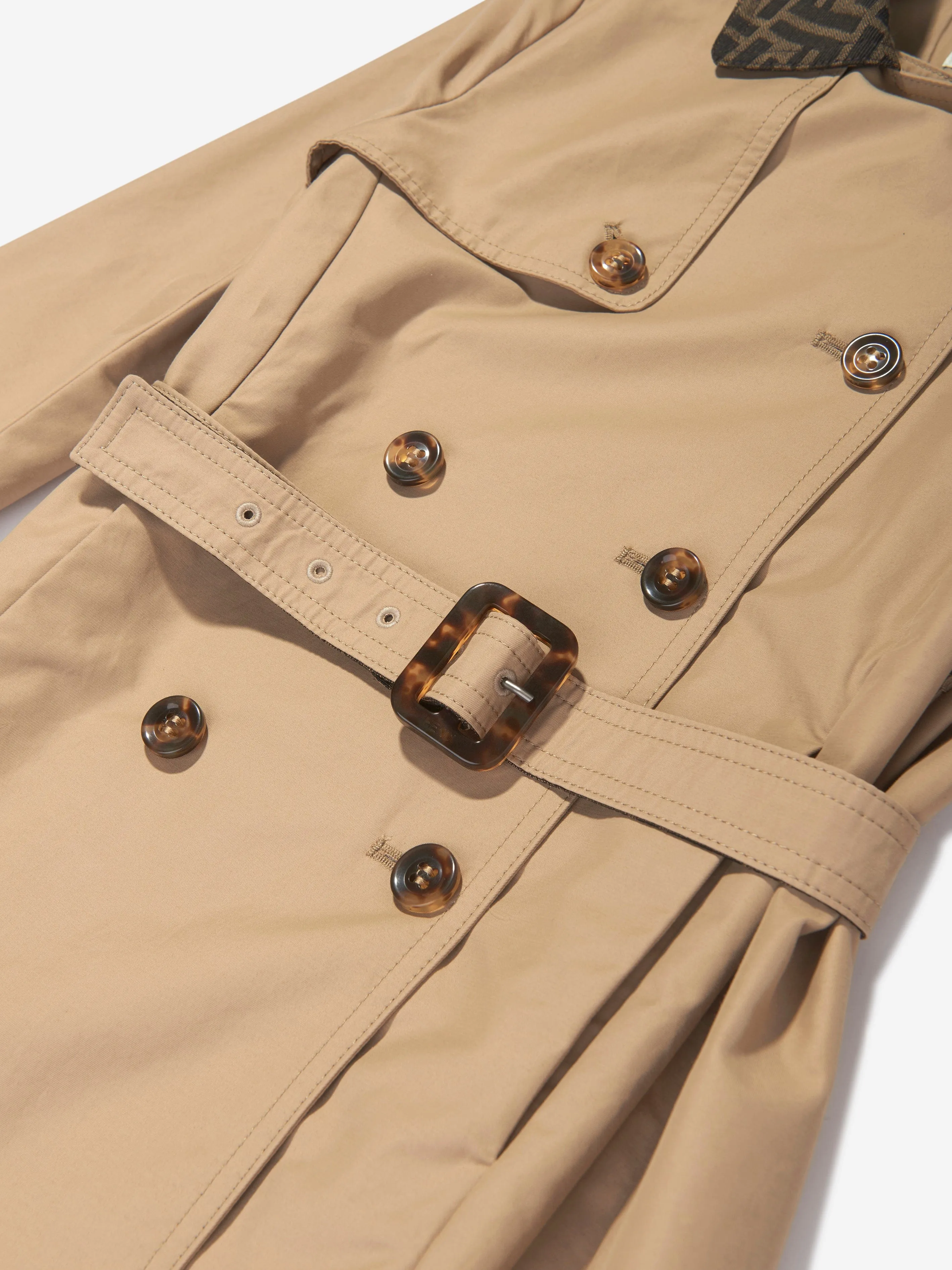 Fendi Girls FF Collar Trench Coat in Beige