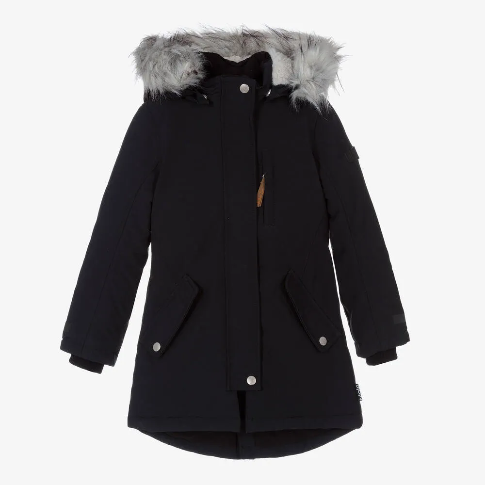 Girls Black Longline Ski Coat