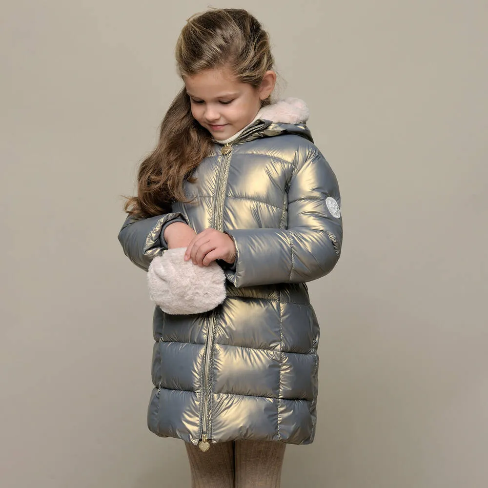 Girls Green Iridescent Puffer Coat