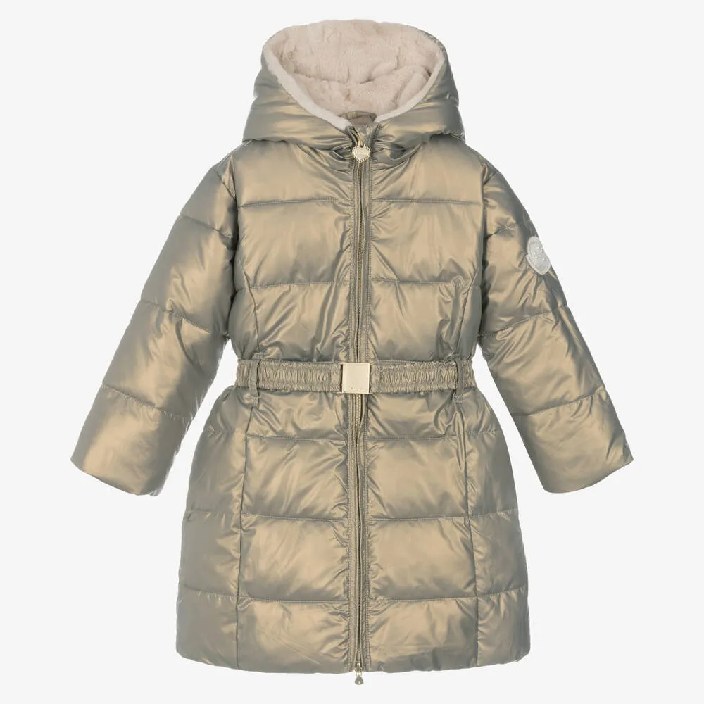 Girls Green Iridescent Puffer Coat