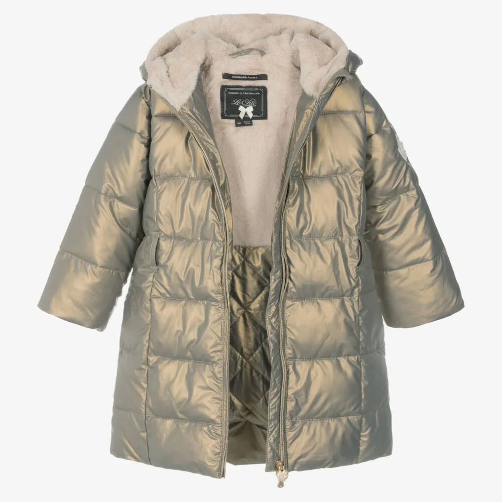 Girls Green Iridescent Puffer Coat