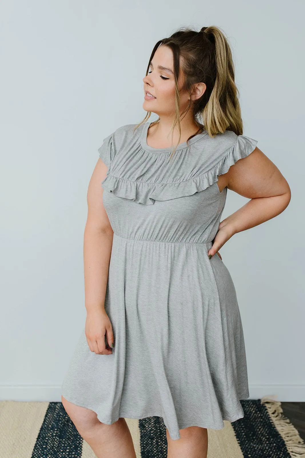 Gray Day Ruffled Yoke Dress - On Hand