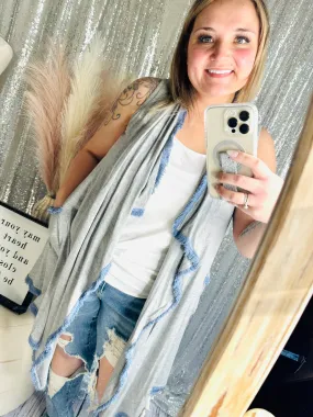 Grey / Blue Trim Pocket Tank Kimono