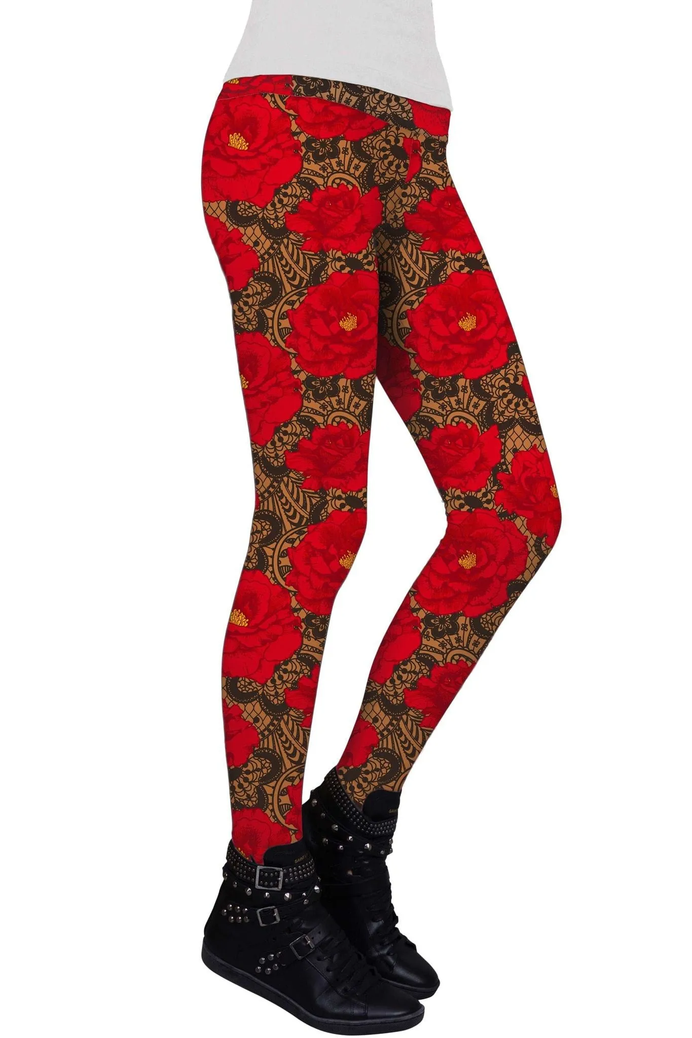 Hot Tango Lucy Red Floral Performance Leggings - Women