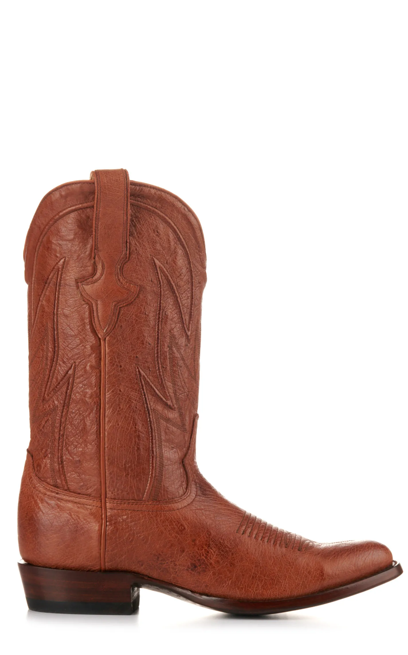 JRC & Sons Men's Cooper Smooth Quill Ostrich Round Toe Exotic Cowboy Boot in Antique Cognac