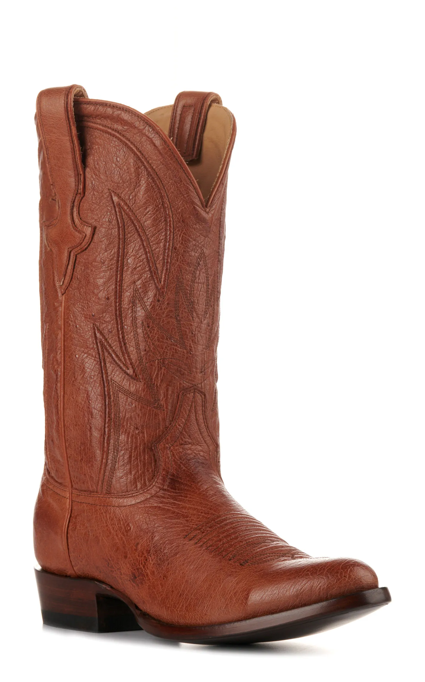 JRC & Sons Men's Cooper Smooth Quill Ostrich Round Toe Exotic Cowboy Boot in Antique Cognac