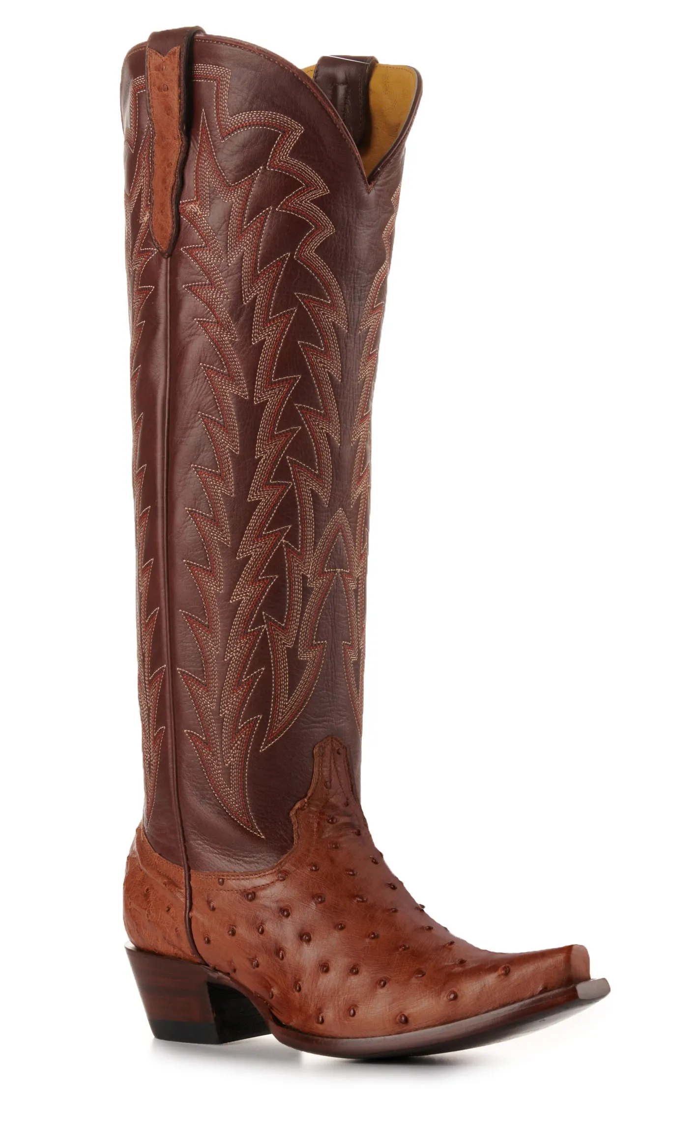 JRC & Sons Women's Jacqueline Leather Snip Toe Tall Cowboy Boot in Cognac