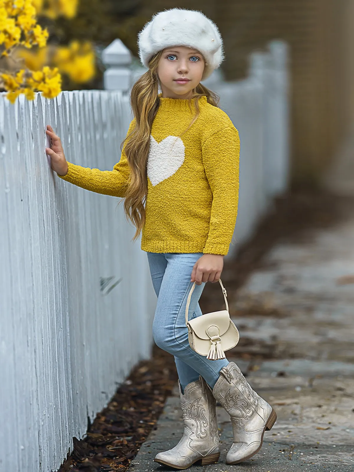 Keep Her Heart Close Yellow Fuzzy Sweater