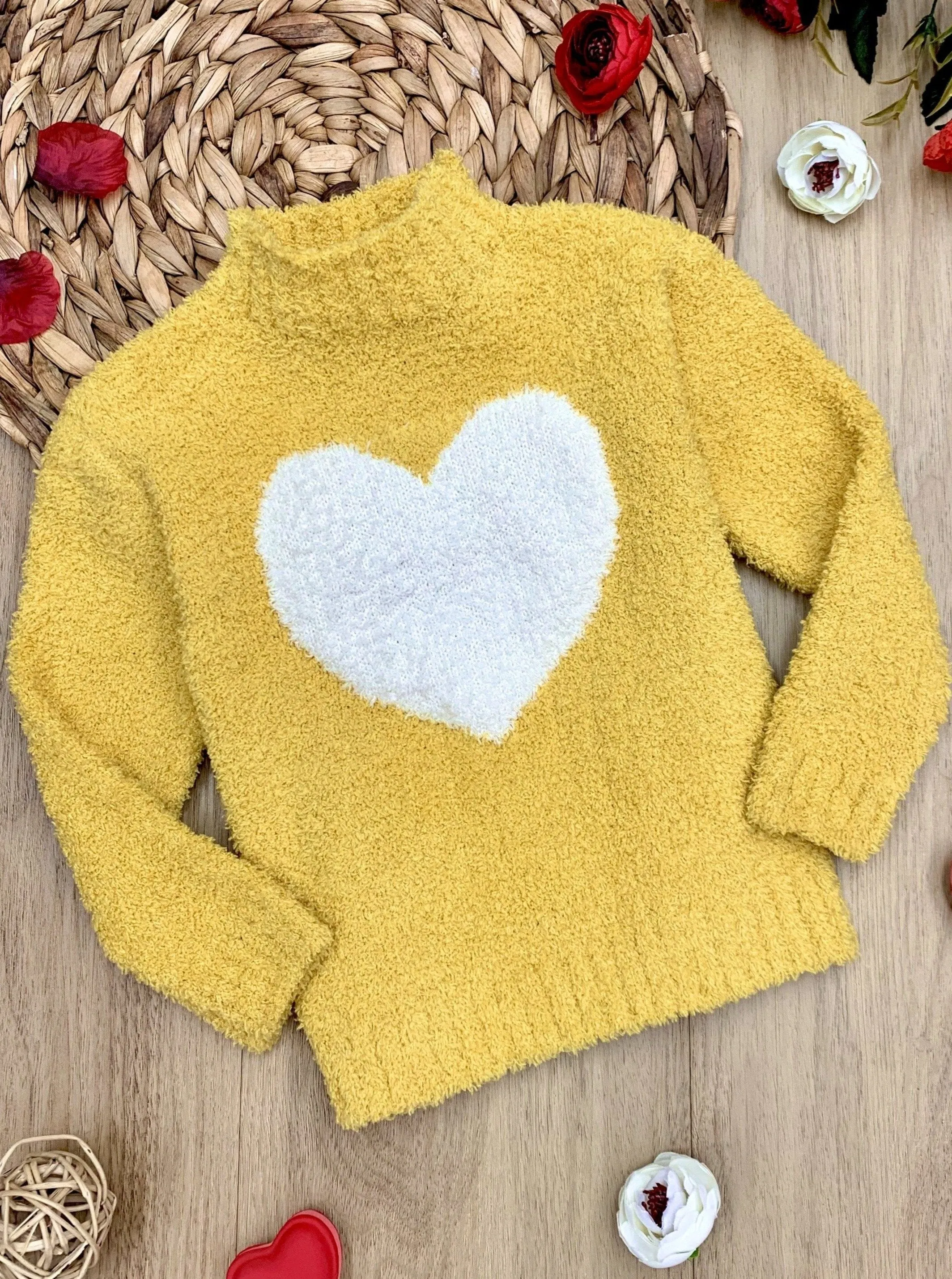 Keep Her Heart Close Yellow Fuzzy Sweater