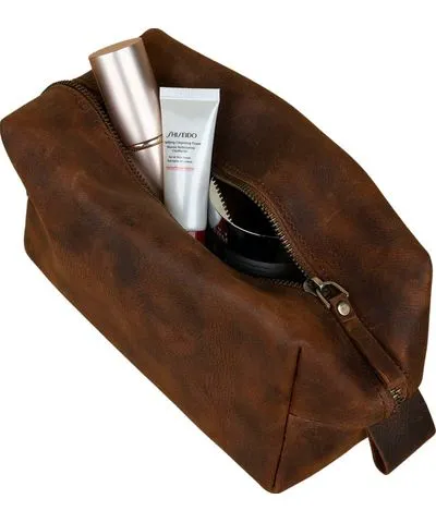 Leathere Women's Handmade Leather Makeup Bag - Rich Brown- Minneapolis