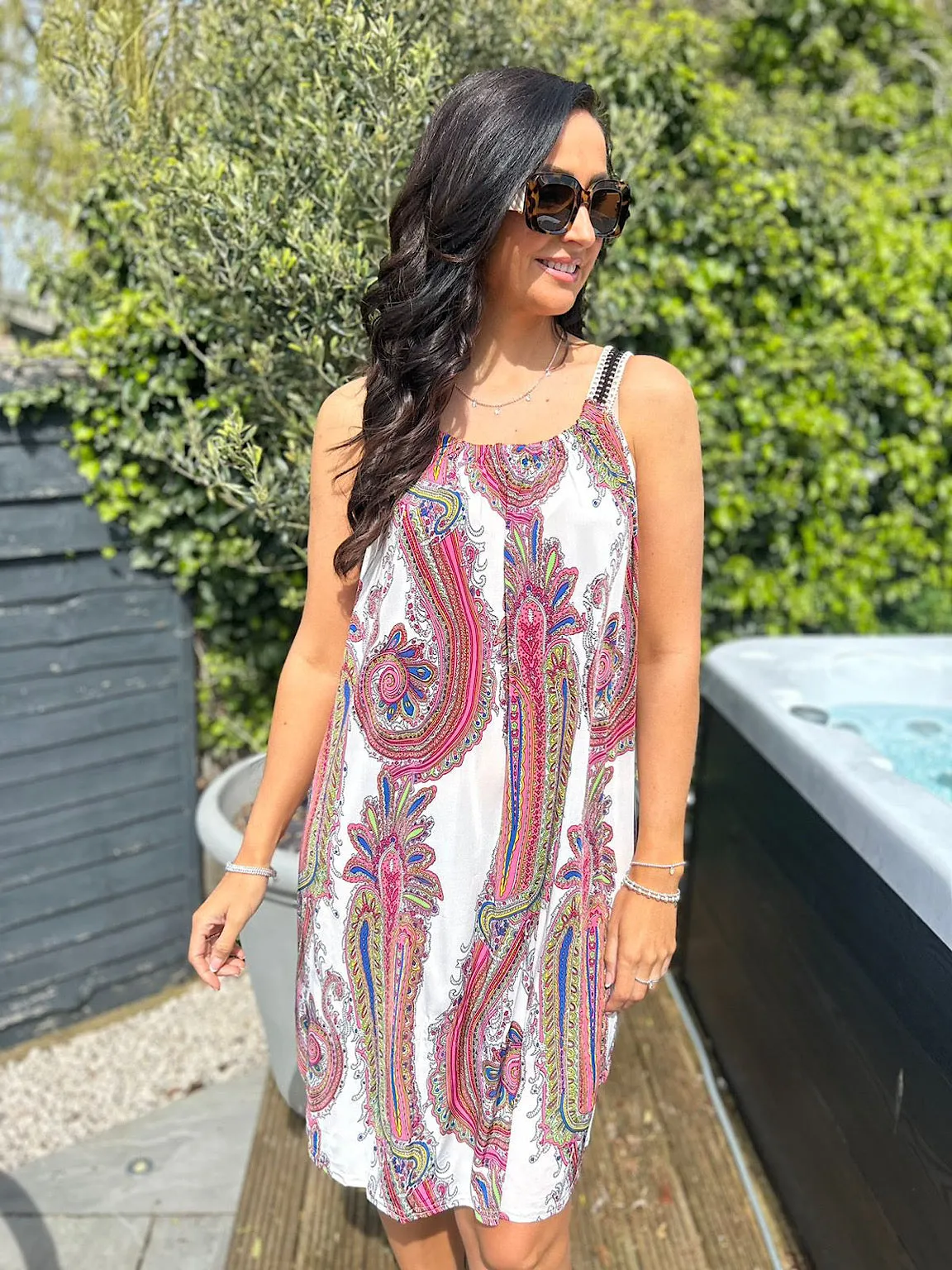 Lipstick Pink Paisley Strap Detail Dress Talia