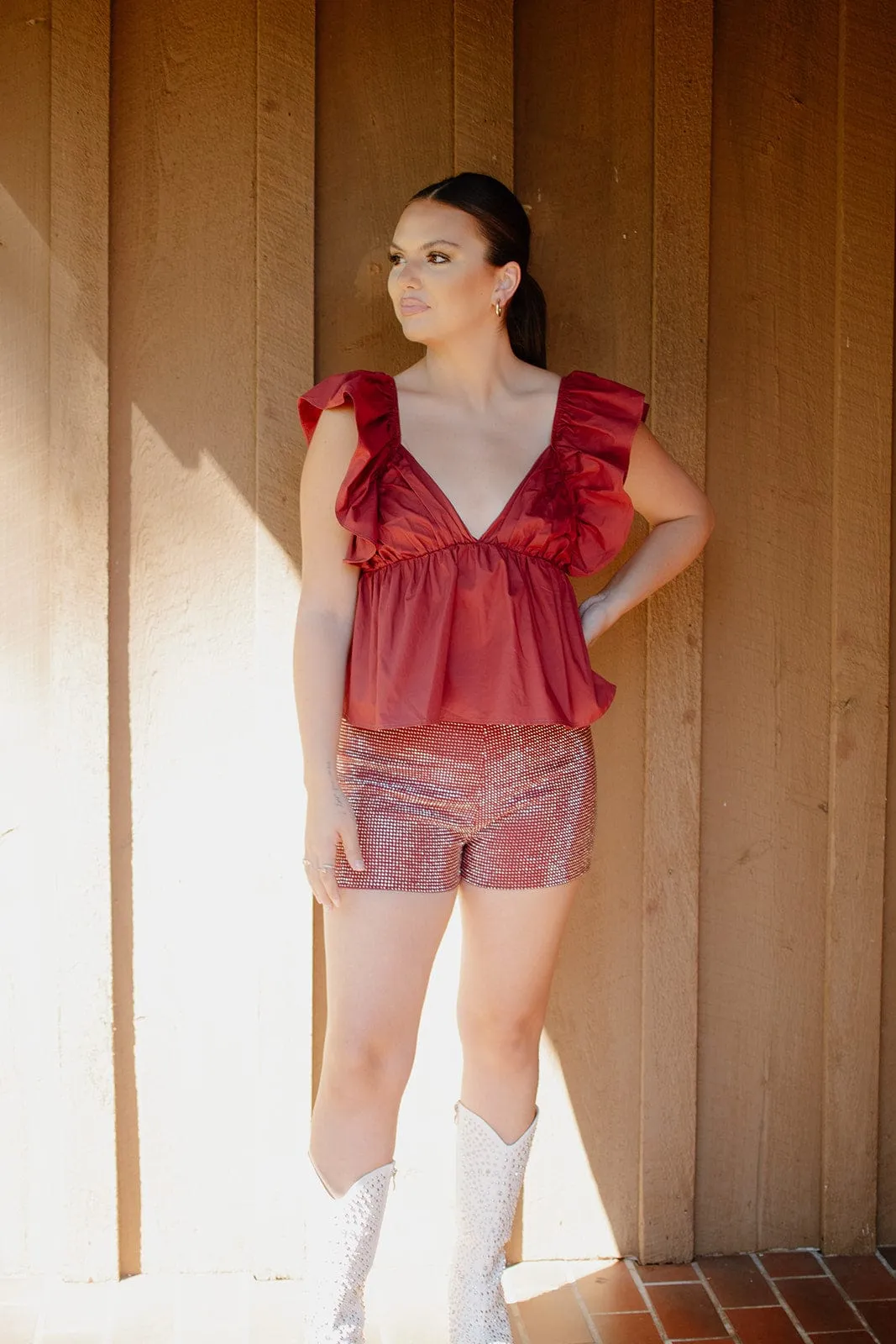 Maroon Rhinestone Shorts