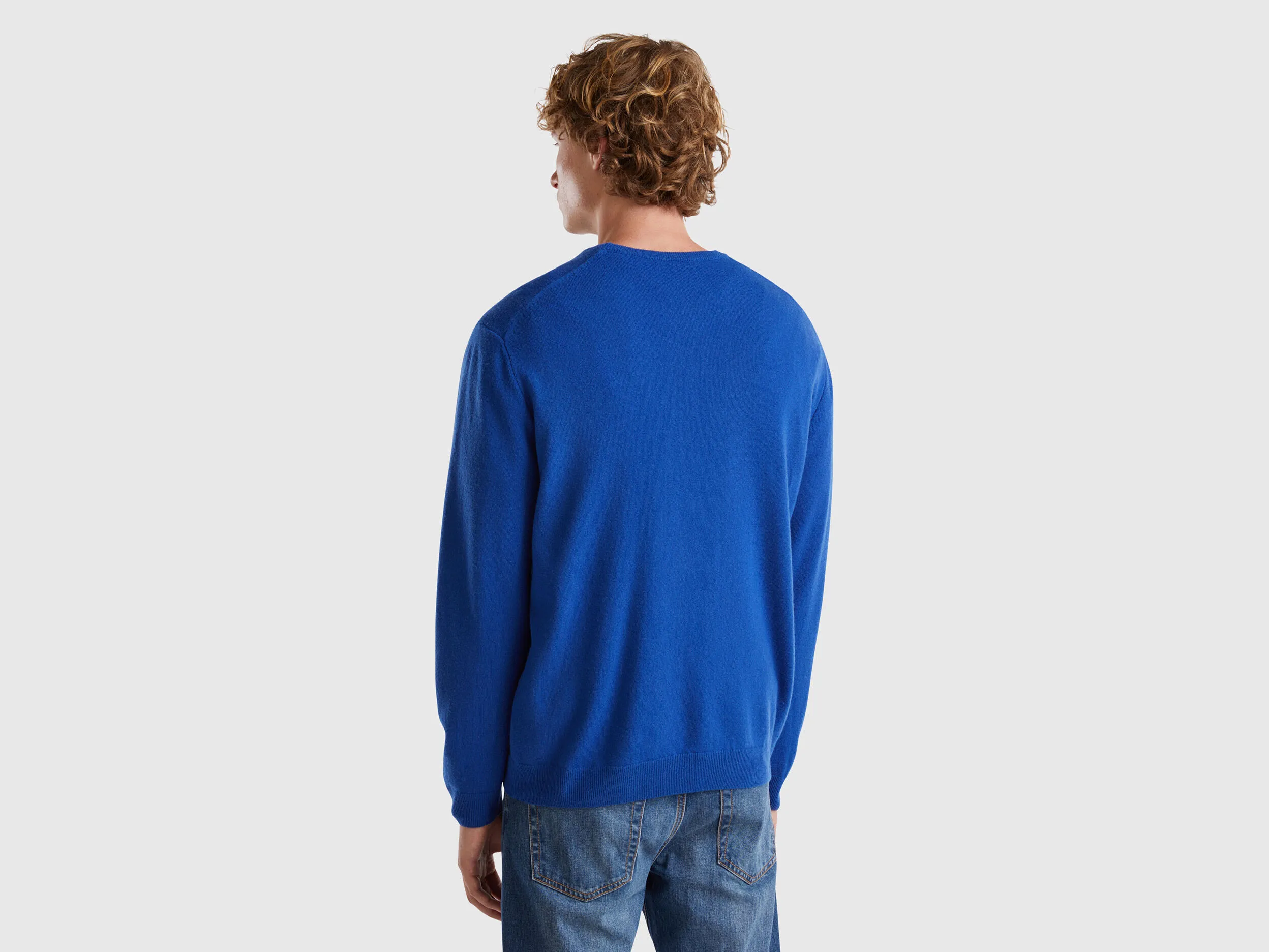 Midnight blue crew neck sweater in pure Merino wool - Dark Blue | Benetton