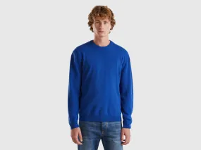 Midnight blue crew neck sweater in pure Merino wool - Dark Blue | Benetton