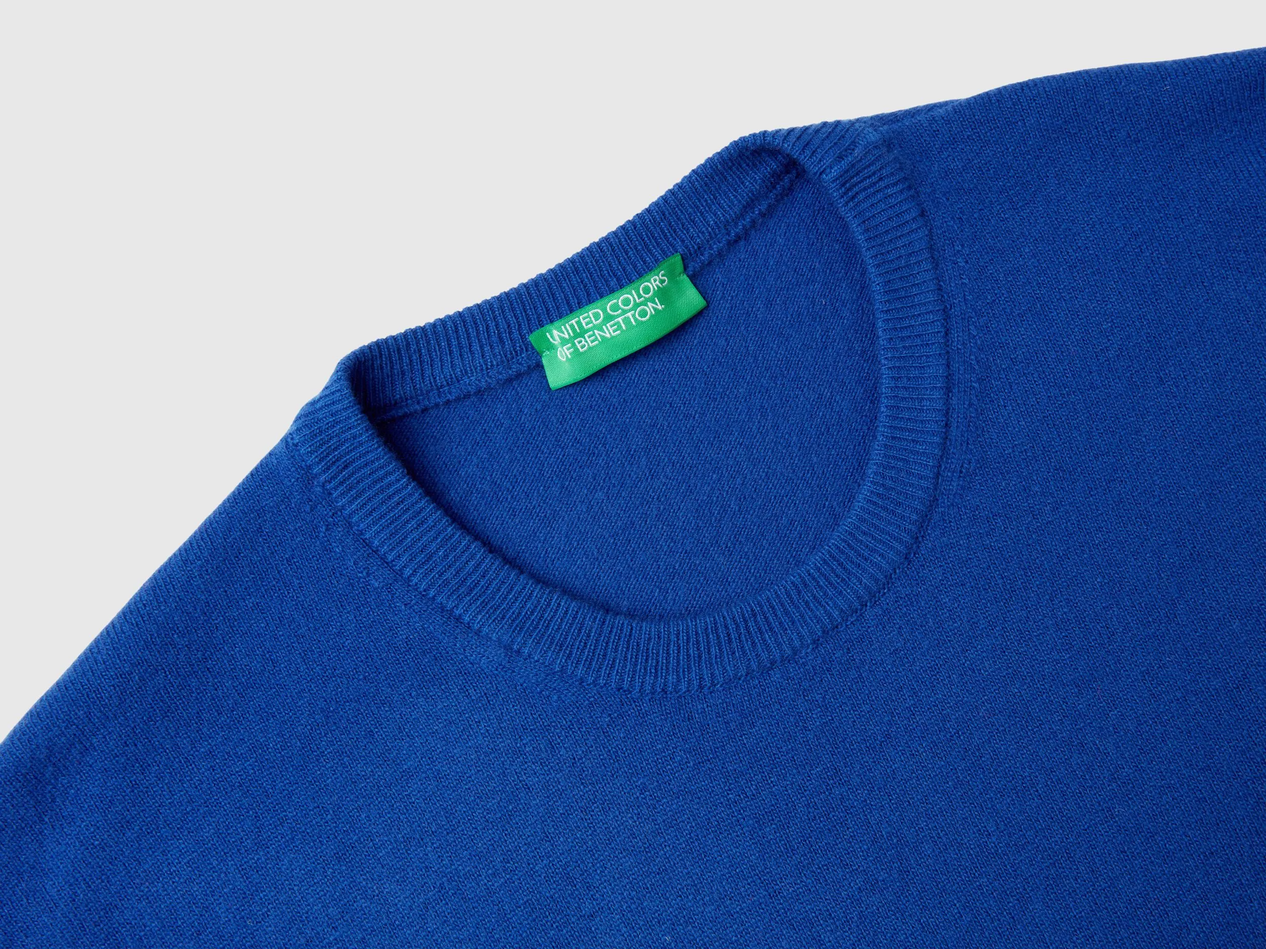 Midnight blue crew neck sweater in pure Merino wool - Dark Blue | Benetton