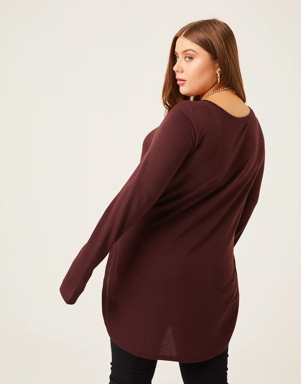 Plus Size Knit Flowy Long Sleeve Tee