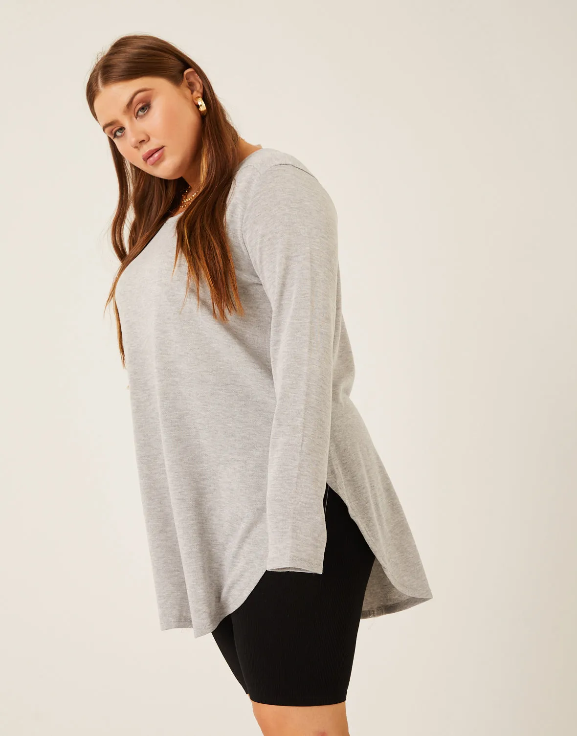 Plus Size Knit Flowy Long Sleeve Tee