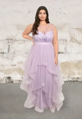 Plus size sleeveless round neck sheer long dress