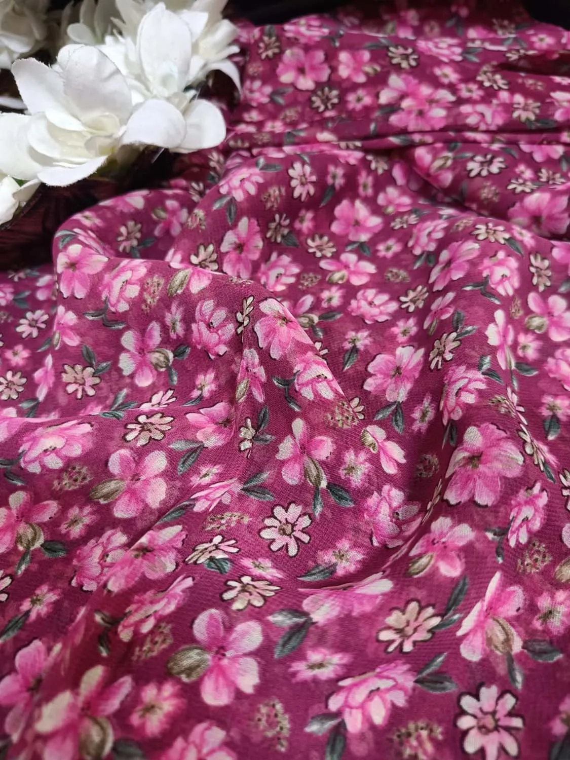 Pretty in Pink: Georgette Fabric with Digital Print ( 1 Mtr )