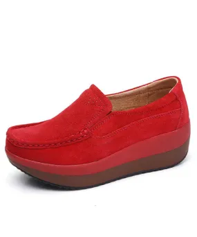 Red suede slip on rocker bottom shoe sneaker