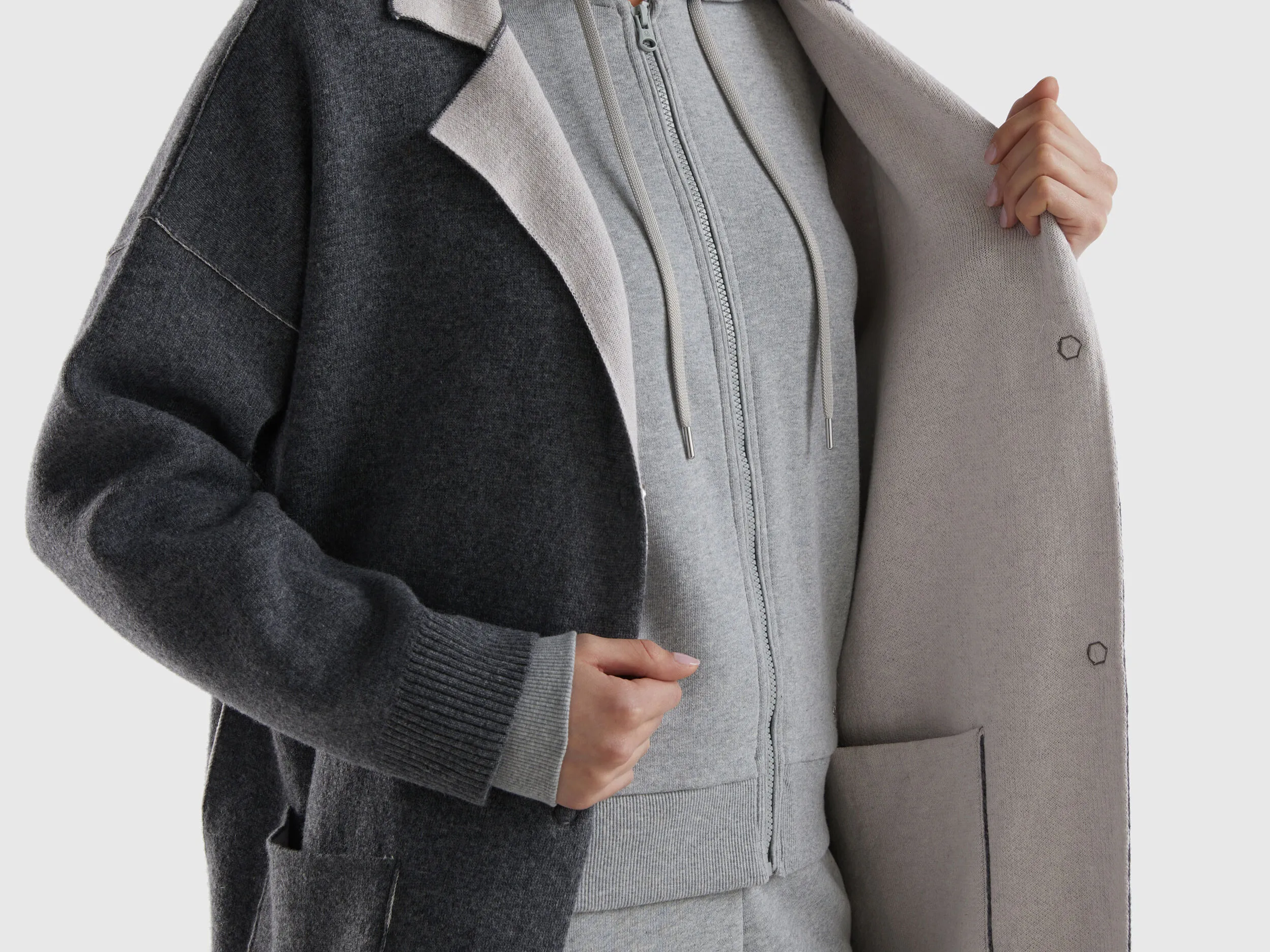 Reversible knit coat - Gray | Benetton